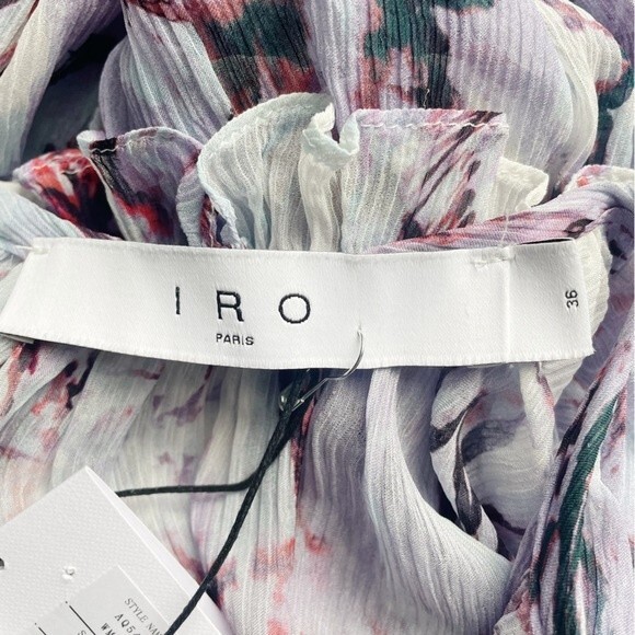 NWT IRO Jozefa Abstract Print Cut-Out Ruffle Pleated Blouse Size 36 EU 6 US NEW - Picture 10 of 14